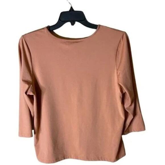 Susan Graver Womens Top Size Large 3/4 Sleeves Stretch Round Neck Orange - Picture 2 of 6